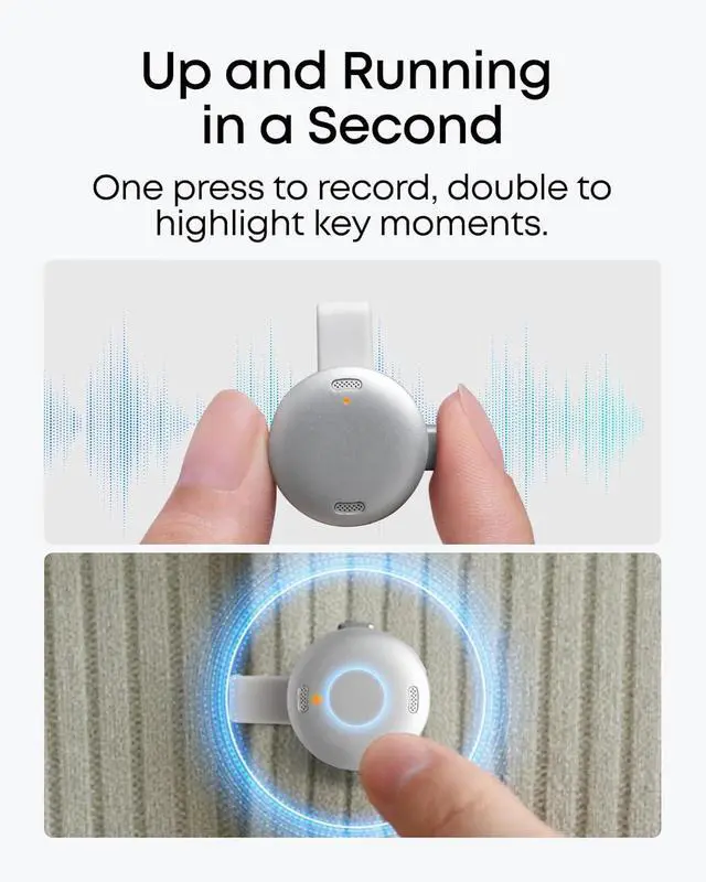 Alt view image 5 of 7 - Soundcore Work AI Voice Recorder by Anker, Wearable Note Taker for Meetings, Transcribe and Summarize (300 Mins/Mo Included, Optional App Upgrades), MFi Certified, 64GB, 150+ Languages