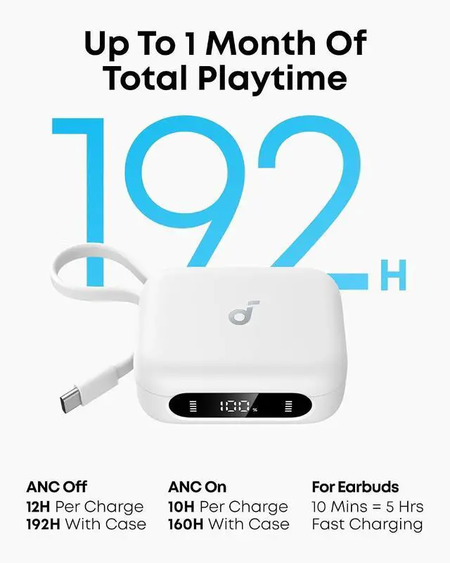 Alt view image 3 of 7 - Soundcore P41i by Anker, Adaptive Noise Cancelling Earbuds with Portable Phone Charger and Built-in Lightning Adapter, 12H Playtime, 192H with Case, 6-Mic AI Clear Calls, IPX5