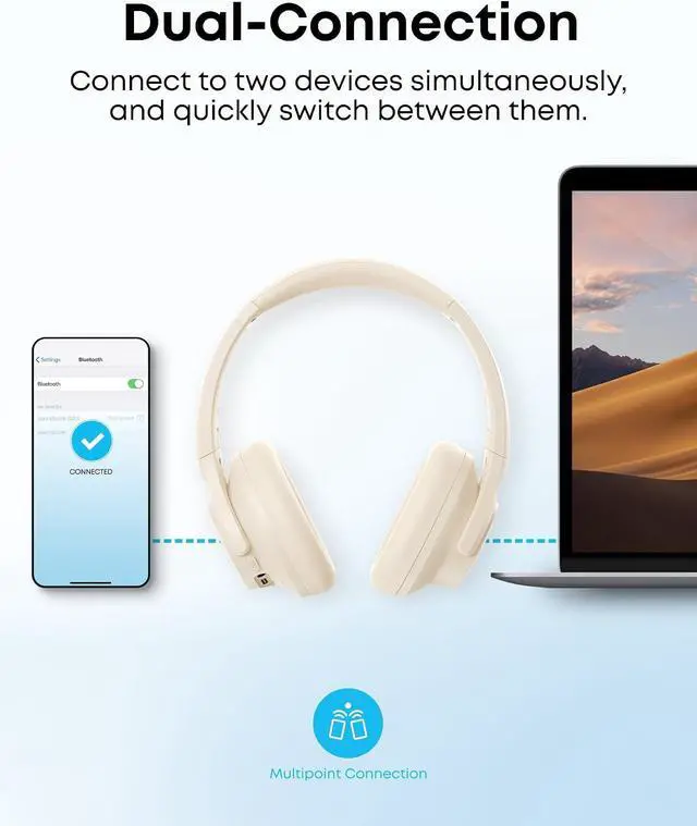 Alt view image 7 of 7 - Soundcore Q20i Hybrid Active Noise Cancelling Over-Ear Headphones, Wireless Bluetooth, App Customization, Transparency Mode(Renewed)