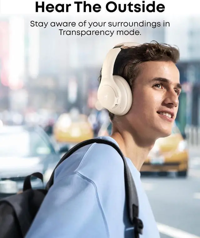 Alt view image 6 of 7 - Soundcore Q20i Hybrid Active Noise Cancelling Over-Ear Headphones, Wireless Bluetooth, App Customization, Transparency Mode(Renewed)