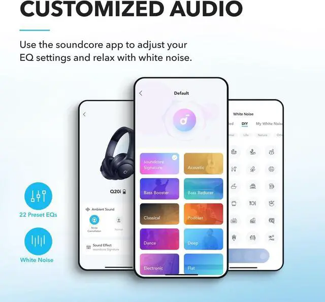 Alt view image 4 of 7 - Soundcore Q20i Hybrid Active Noise Cancelling Over-Ear Headphones, Wireless Bluetooth, App Customization, Transparency Mode(Renewed)