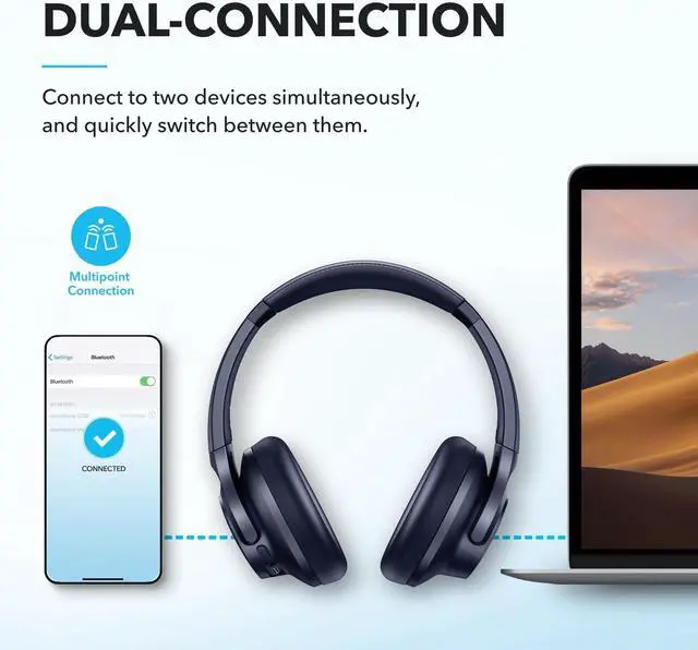 Alt view image 7 of 7 - Soundcore Q20i Hybrid Active Noise Cancelling Over-Ear Headphones, Wireless Bluetooth, App Customization, Transparency Mode(Renewed)
