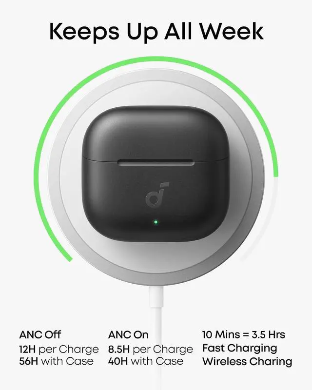 Alt view image 7 of 7 - Soundcore Anker P42i Wireless Earbuds with Adaptive ANC for Daily Noise | Natural Mode for Concerts & Live Events, Hi-Res Audio with LDAC, 56H playtime, AI Clear Calls, Wireless Charging, IP55