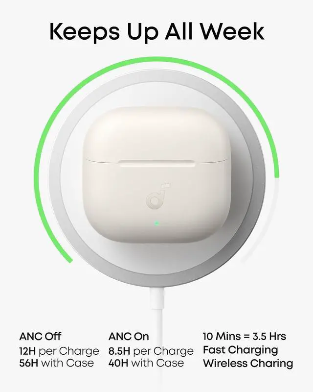 Alt view image 7 of 7 - Soundcore Anker P42i Wireless Earbuds with Adaptive ANC for Daily Noise | Natural Mode for Concerts & Live Events, Hi-Res Audio with LDAC, 56H playtime, AI Clear Calls, Wireless Charging, IP55