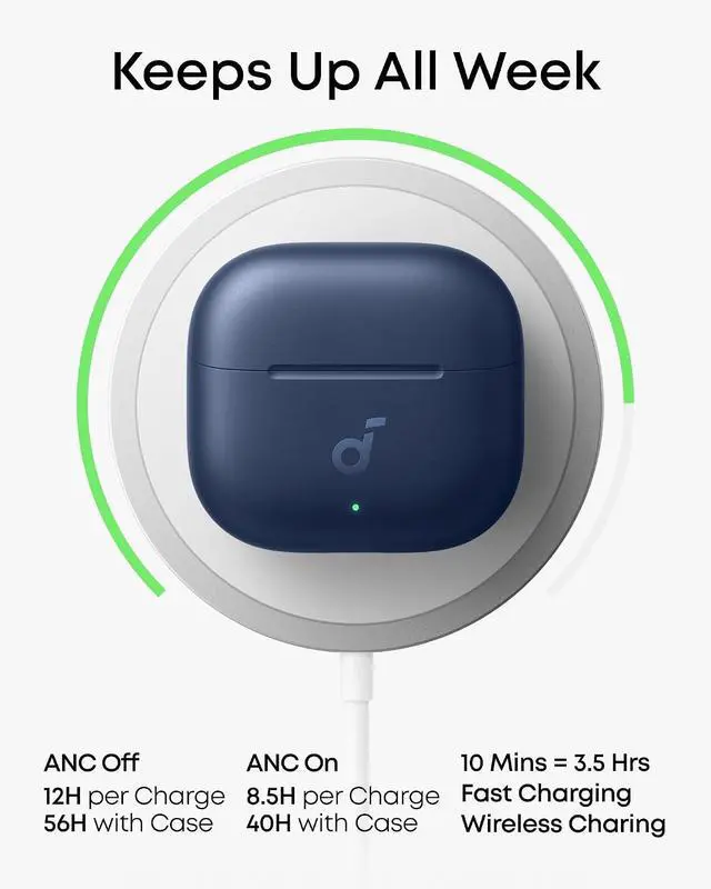 Alt view image 7 of 7 - Soundcore Anker P42i Wireless Earbuds with Adaptive ANC for Daily Noise | Natural Mode for Concerts & Live Events, Hi-Res Audio with LDAC, 56H playtime, AI Clear Calls, Wireless Charging, IP55
