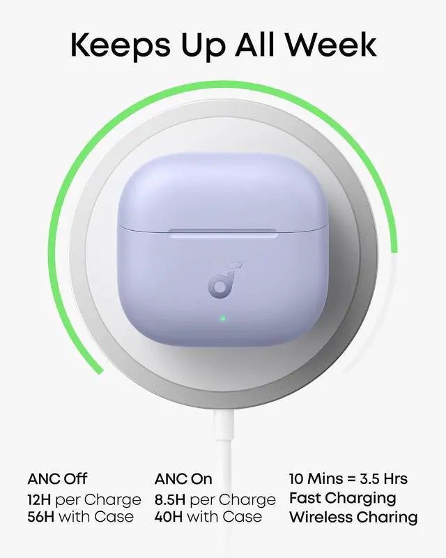 Alt view image 7 of 7 - Soundcore Anker P42i Wireless Earbuds with Adaptive ANC for Daily Noise | Natural Mode for Concerts & Live Events, Hi-Res Audio with LDAC, 56H playtime, AI Clear Calls, Wireless Charging, IP55
