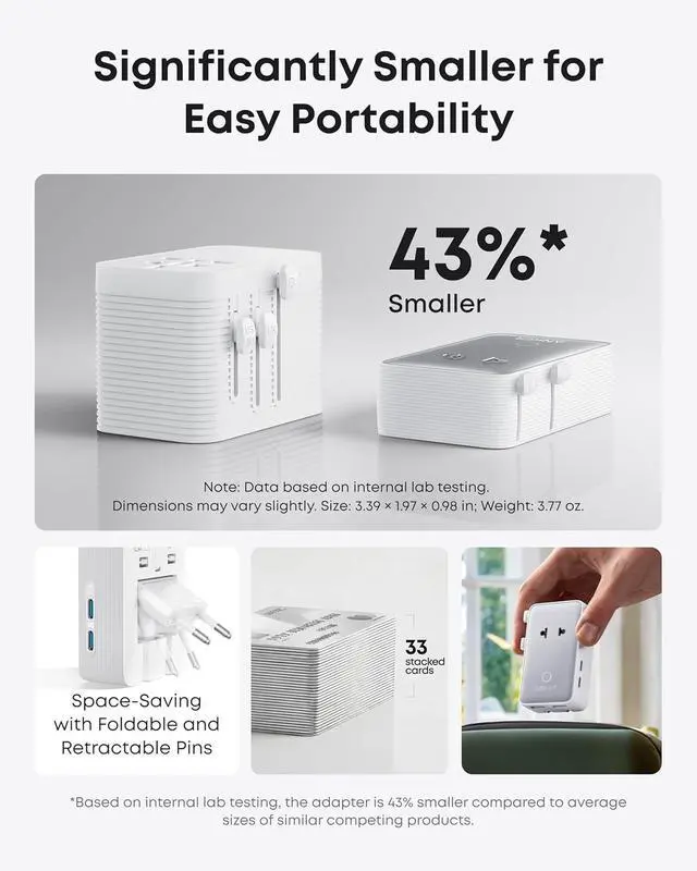 Alt view image 4 of 6 - Anker Nano Travel Adapter, 5-Port Power Adapter with 2× USB-C, 2× USB-A, 1× 2-Pin AC Socket, Smart Temperature Control, Works in 200+ Countries, Not a Voltage Converter, Compact for Travel (1-Pack)