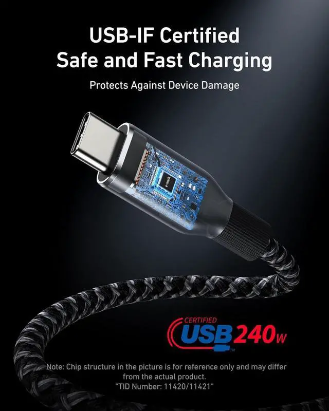 Alt view image 6 of 6 - Anker Prime USB C to USB C Cable, 240W Fast Charging Durable Cable (6 ft) | USB 2.0 Upcycled Braided Nylon, 100-Year Bend Durability for iPhone 17 / 17 Pro / 17 Pro Max, MacBook, Galaxy, and More