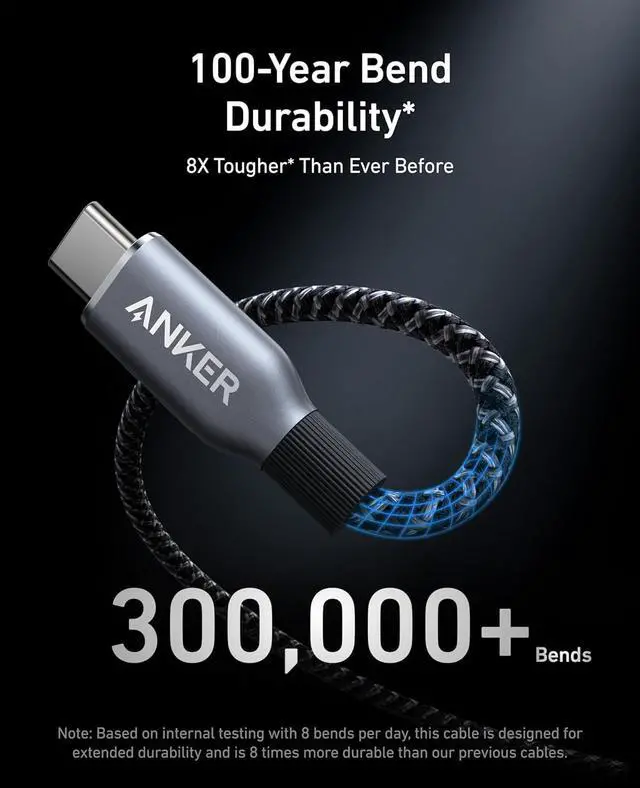 Alt view image 3 of 6 - Anker Prime USB C to USB C Cable, 240W Fast Charging Durable Cable (1 ft) | USB 2.0 Upcycled Braided Nylon, 100-Year Bend Durability for iPhone 17 / 17 Pro / 17 Pro Max, MacBook, Galaxy, and More