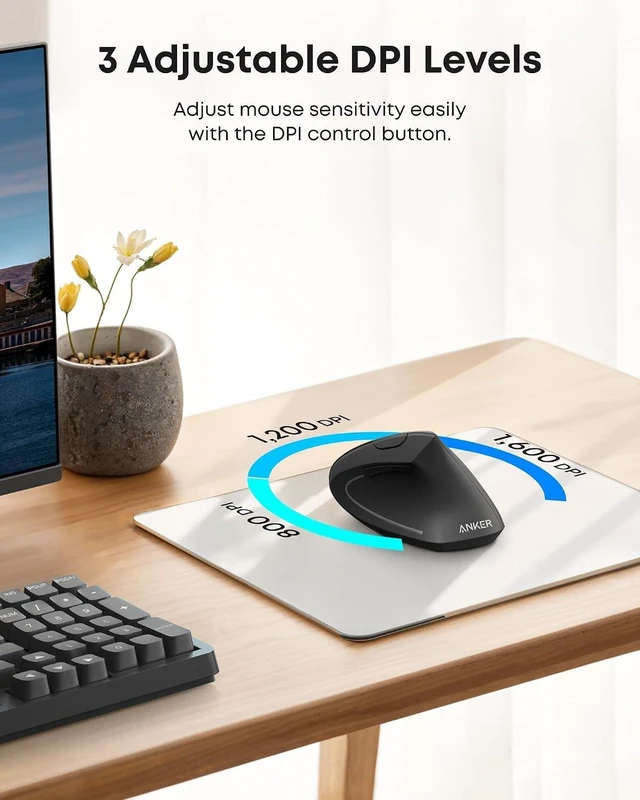 Alt view image 5 of 7 - Anker 2.4G Wireless Ergonomic Mouse, Right Hand Vertical Mouse USB Receiver