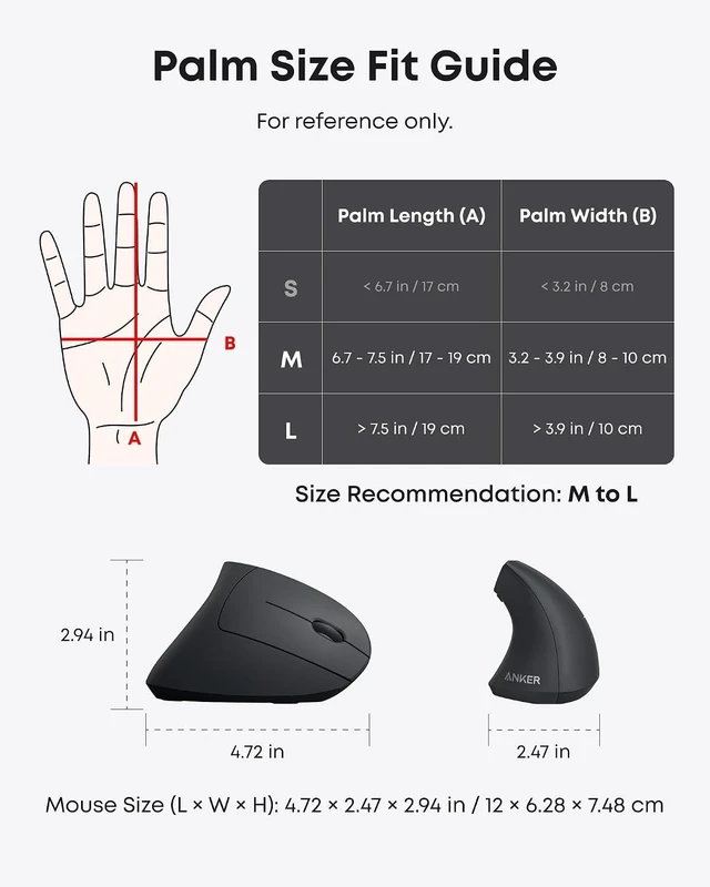 Alt view image 7 of 7 - Anker 2.4G Wireless Ergonomic Mouse, Right Hand Vertical Mouse USB Receiver