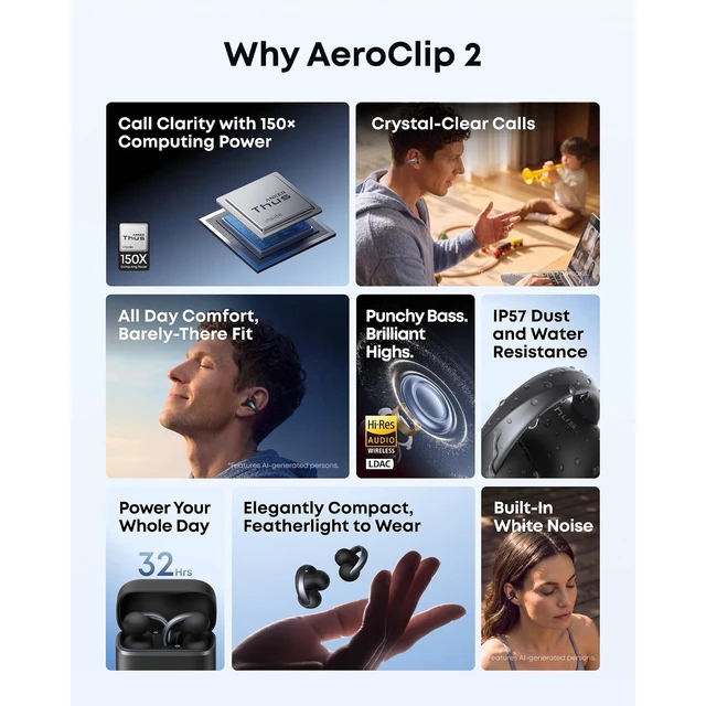 Alt view image 7 of 7 - Anker soundcore AeroClip 2 Earbuds with Travel Case ,Thus AI Chip, Guinness World Record Call Clarity, Open-Ear Comfort, Power Bass, Hi-Res, 32H Playtime, AI Translation.