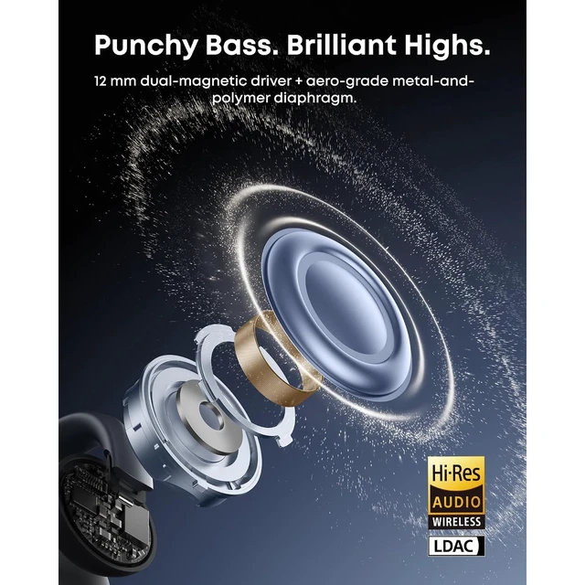 Alt view image 4 of 7 - Anker soundcore AeroClip 2 Earbuds with Travel Case ,Thus AI Chip, Guinness World Record Call Clarity, Open-Ear Comfort, Power Bass, Hi-Res, 32H Playtime, AI Translation.