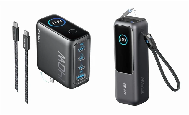 Main image of Anker 140W MAX USB C Laptop Charger (4-Port) and 25,000mAh Portable Power Bank (4-Port) with Built-in & Retractable Cables