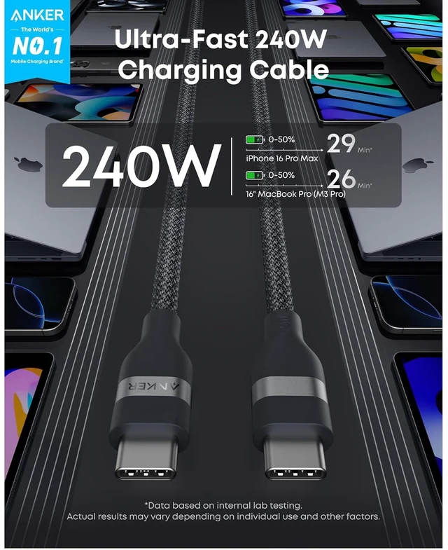 Alt view image 5 of 5 - Anker Nano USB-C GaN Charger (45W Max) + Anker Nano USB-C to USB-C Cable (6 ft, 240W)