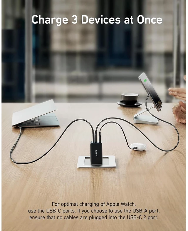 Alt view image 3 of 6 - Anker USB-C Charger (65W, 3-Port, Foldable) + Anker USB-C to USB-C Cable (6 ft, 60W, 2-Pack)
