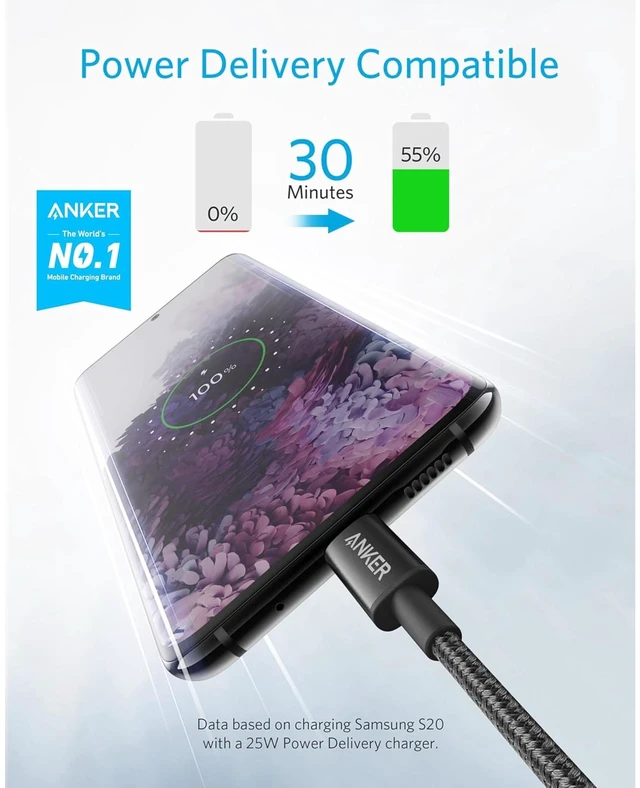 Alt view image 6 of 6 - Anker USB-C Charger (65W, 3-Port, Foldable) + Anker USB-C to USB-C Cable (6 ft, 60W, 2-Pack)