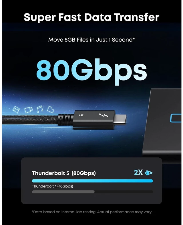Alt view image 6 of 6 - Anker Prime TB5 Docking Station (14-Port, 8K, Thunderbolt 5, 140W Max Charging) + Anker Prime Thunderbolt 5 USB-C to USB-C Cable (3.3 ft, 240W, 80 Gbps)