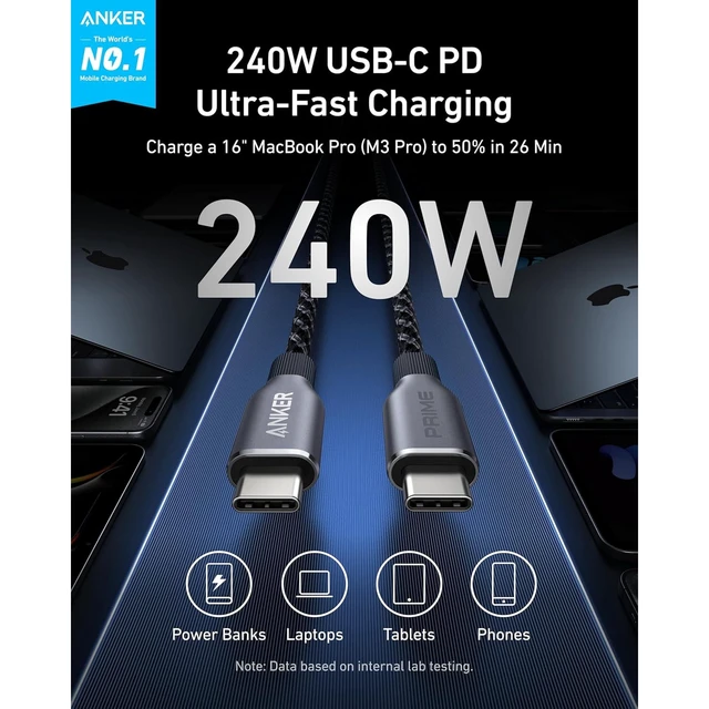 Alt view image 6 of 6 - Anker Prime Docking Station (14-Port, 160W Max Output, 10 Gbps) + Anker Prime Thunderbolt 4 USB-C Cable, (3.3 ft, 240W, 40 Gbps)