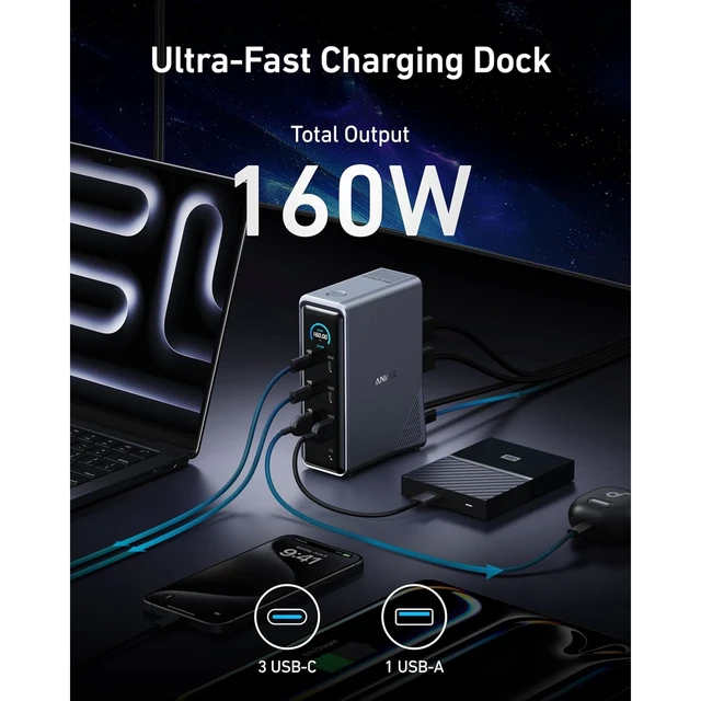 Alt view image 3 of 6 - Anker Prime Docking Station (14-Port, 160W Max Output, 10 Gbps) + Anker Prime Thunderbolt 4 USB-C Cable, (3.3 ft, 240W, 40 Gbps)