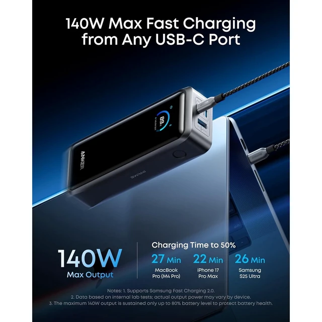 Alt view image 3 of 7 - Anker Prime Power Bank (26K, 300W) + Anker Prime Charger (160W, 3 Ports, Smart Display)