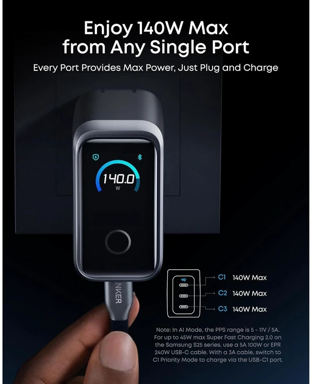 Alt view image 6 of 7 - Anker Prime Power Bank (26K, 300W) + Anker Prime Charger (160W, 3 Ports, Smart Display)