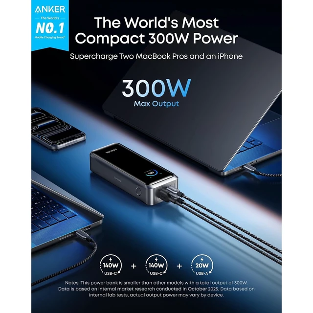 Alt view image 2 of 7 - Anker Prime Power Bank (26K, 300W) + Anker Prime Charger (160W, 3 Ports, Smart Display)