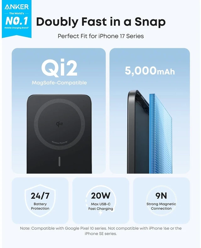Alt view image 5 of 6 - Anker Nano Power Bank (5K, MagGo, Slim) + Anker Nano Charger (45W, Smart Display, 180° Foldable)