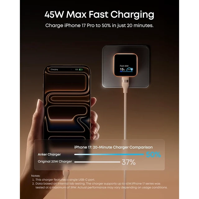 Alt view image 3 of 6 - Anker Nano Power Bank (5K, MagGo, Slim) + Anker Nano Charger (45W, Smart Display, 180° Foldable)