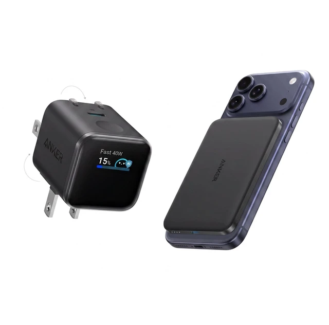Main image of Anker Nano Power Bank (5K, MagGo, Slim) + Anker Nano Charger (45W, Smart Display, 180° Foldable)