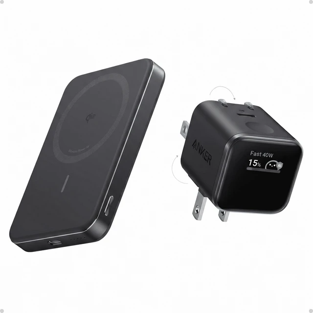 Main image of Anker MagGo Power Bank (10K, Slim) + Anker Nano Charger (45W, Smart Display, 180° Foldable)