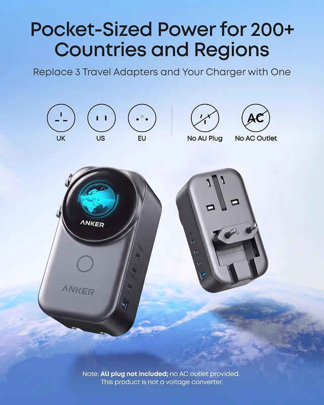 Alt view image 2 of 7 - Anker Universal Charger, 100W GaN USB C Travel Fast Charging, No AC Outlet, Smart Power Allocation, Compact Travel Essentials for MacBook, Laptop, UK/European Plug Adapter(No AU Plug,1 pack)
