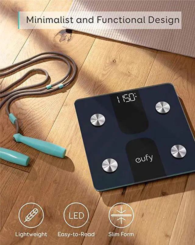 Alt view image 6 of 7 - eufy Smart Scale C1 with Bluetooth, Large LED Display, 12 Measurements, Weight / Body Fat / BMI / Fitness Body Composition Analysis, Auto On/Off, Auto Zeroing, Tempered Glass Surface, Black, lbs/kg