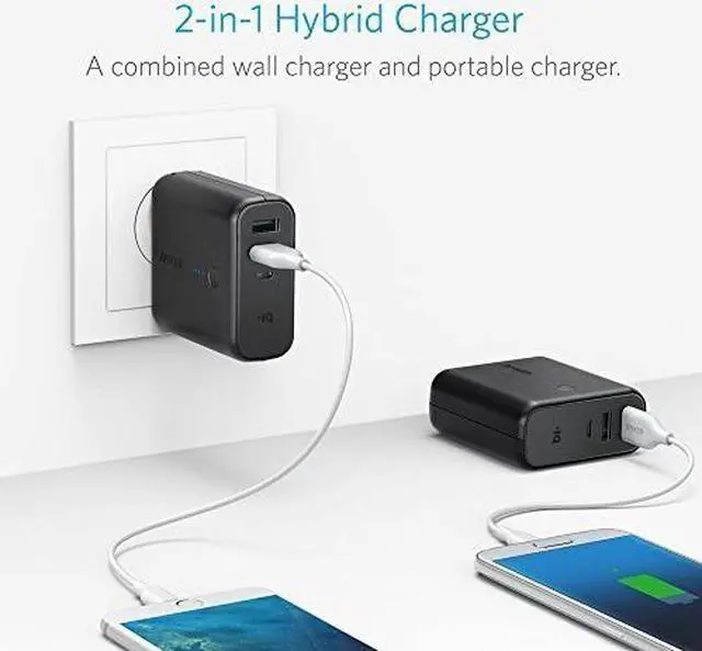 Alt view image 2 of 7 - Anker PowerCore Fusion 5000, Portable Charger 5000mAh 2-in-1 with Dual USB Wall Charger, Foldable AC Plug and PowerIQ, Battery Pack for iPhone, iPad, Android, Samsung Galaxy, and More