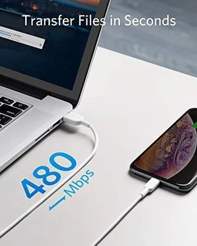 Alt view image 5 of 6 - Anker Powerline II Lightning Cable, [3ft Apple MFi Certified] USB Charging/Sync Lightning Cord Compatible with iPhone 11 11 Pro 11 Pro Max Xs MAX XR X 8 7 6S 6 5, iPad and More (White)