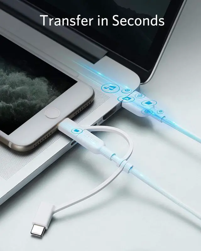 Alt view image 7 of 7 - Anker Powerline II 3-in-1 Cable, Lightning/Type C/Micro USB Cable for iPhone, iPad, Huawei, HTC, LG, Samsung Galaxy, Sony Xperia, Android Smartphones, and More(3ft, White)