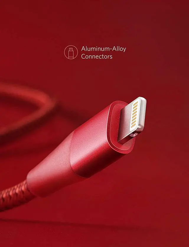 Alt view image 5 of 7 - Anker Powerline+ II Lightning Cable (10ft), MFi Certified for Flawless Compatibility with iPhone 11/11 Pro/11 Pro Max/ Xs/XS Max/XR/X / 8/8 Plus / 7/7 Plus / 6/6 Plus / 5 / 5S and More(Red)