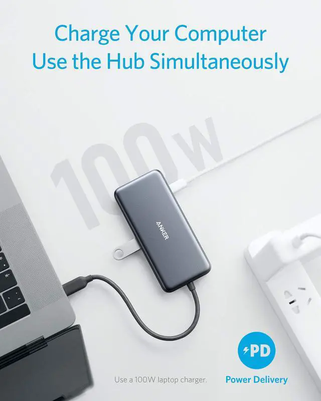 Alt view image 4 of 7 - Anker USB C Hub Adapter, 7-in-1 USB C Adapter, with 4K HDMI, 100W Power Delivery, USB C Data Port, Micro SD and SD Card Reader, 2 USB 3.0 Ports, for MacBook Pro, iPad Pro 2019/2018, Pixelbook, XPS