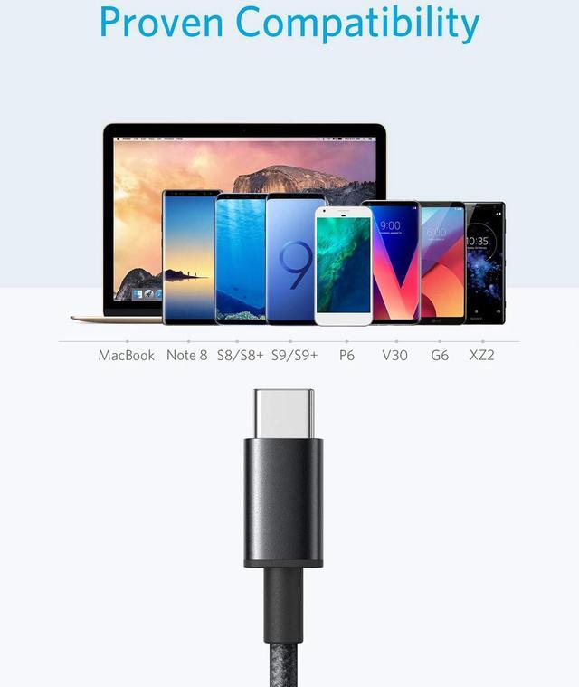 Alt view image 2 of 7 - USB Type C Cable, Anker [2-Pack 6Ft] Premium Nylon USB-C to USB-A Fast Charging Type C Cable, for Samsung Galaxy S10 / S9 / S8 / Note 8, LG V20 / G5 / G6 and More (Black)