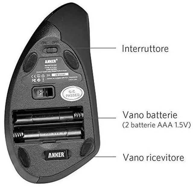 Alt view image 3 of 14 - Anker 2.4G Wireless Vertical Ergonomic Optical Mouse, 800 / 1200 /1600 DPI, 5 Buttons for Laptop, Desktop, PC, Macbook - Black