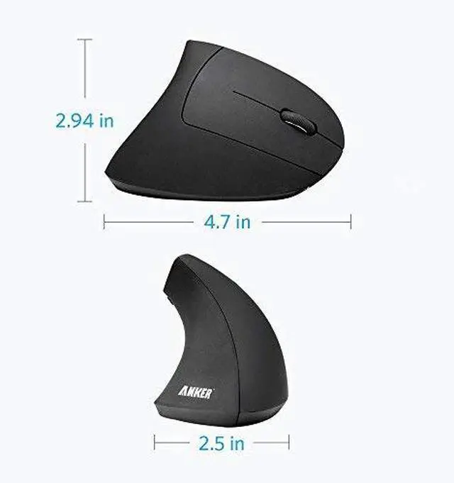 Alt view image 4 of 14 - Anker 2.4G Wireless Vertical Ergonomic Optical Mouse, 800 / 1200 /1600 DPI, 5 Buttons for Laptop, Desktop, PC, Macbook - Black