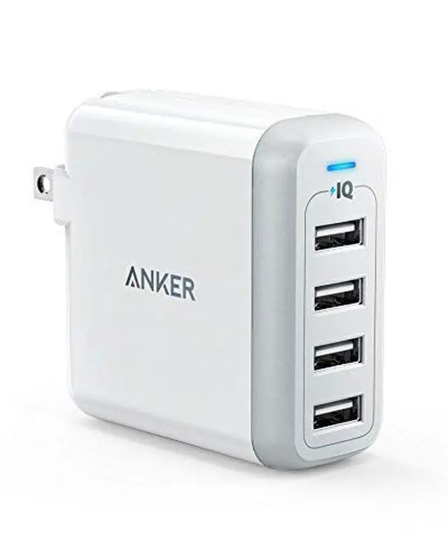 Main image of Anker 40W 4-Port USB Wall Charger with Foldable Plug, PowerPort 4 for iPhone 11/11 Pro/Max/ XS/XS Max/XR /X/8/7/6/Plus, iPad Pro/Air 2/Mini 4/3, Galaxy/Note/Edge, LG, Nexus, HTC, and More (White)
