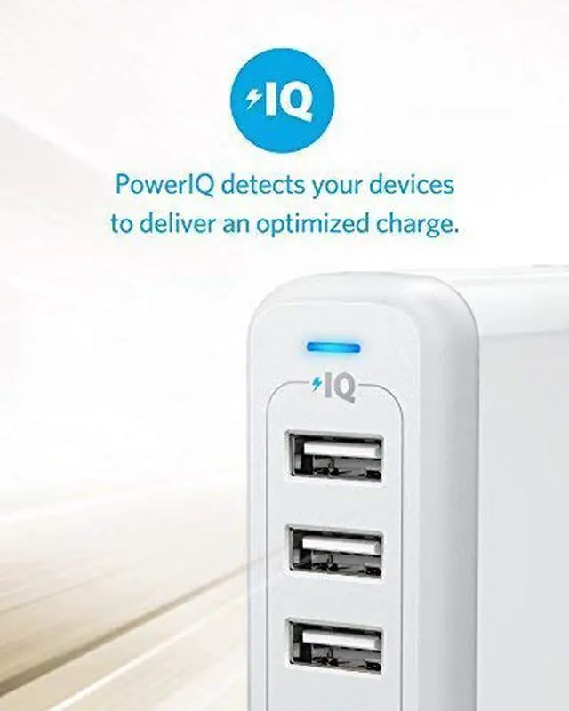 Alt view image 3 of 14 - Anker 40W 4-Port USB Wall Charger with Foldable Plug, PowerPort 4 for iPhone 11/11 Pro/Max/ XS/XS Max/XR /X/8/7/6/Plus, iPad Pro/Air 2/Mini 4/3, Galaxy/Note/Edge, LG, Nexus, HTC, and More (White)