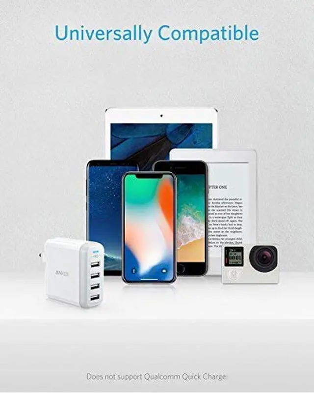 Alt view image 4 of 14 - Anker 40W 4-Port USB Wall Charger with Foldable Plug, PowerPort 4 for iPhone 11/11 Pro/Max/ XS/XS Max/XR /X/8/7/6/Plus, iPad Pro/Air 2/Mini 4/3, Galaxy/Note/Edge, LG, Nexus, HTC, and More (White)