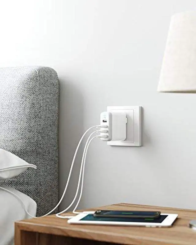 Alt view image 7 of 14 - Anker 40W 4-Port USB Wall Charger with Foldable Plug, PowerPort 4 for iPhone 11/11 Pro/Max/ XS/XS Max/XR /X/8/7/6/Plus, iPad Pro/Air 2/Mini 4/3, Galaxy/Note/Edge, LG, Nexus, HTC, and More (White)