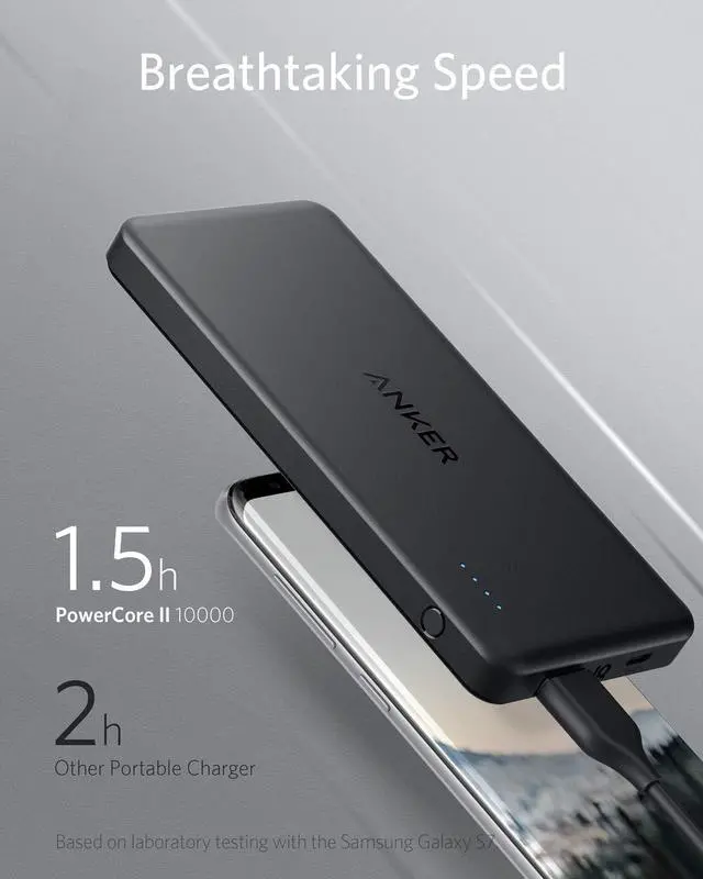 Alt view image 4 of 5 - Anker PowerCore II Slim 10000 Ultra Slim Power Bank, Upgraded PowerIQ 2.0 (up to 18W Output) Portable Charger, Fast Charge for iPhone, Samsung Galaxy and More (Black)