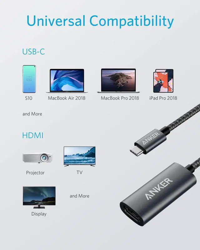 Alt view image 4 of 7 - Anker USB C to HDMI Adapter, Aluminum Portable USB C Adapter, Supports 4K 60Hz, for MacBook Pro, MacBook Air, iPad Pro, Pixelbook, XPS, Galaxy, and More