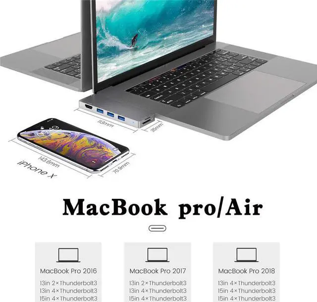 Alt view image 4 of 7 - LUOM USB C Hub Adapter Dongle for MacBook Pro 2019/2018-2016,MacBook Air 2019/2018 with 4K HDMI,Thunderbolt 3 Port,100W PD,SD/TF Card Reader,3 USB 3.0 Ports