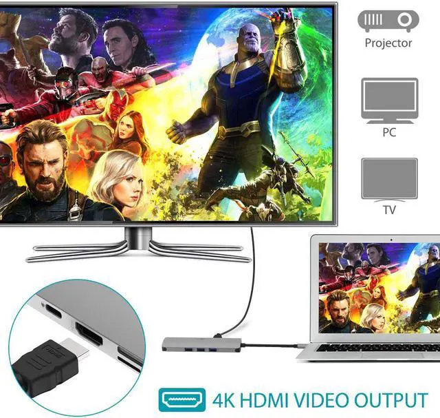 Alt view image 7 of 7 - USB C Hub, 9 in 1 USB Type C Hub Adapter Ethernet Port, 4K USB C to HDMI, 3 USB 3.0 Ports, 60W USB C Power Delivery Charging, SD/TF Card Reader, Audio/Mic for MacBook Pro Air, Chromebook Pixel Laptop