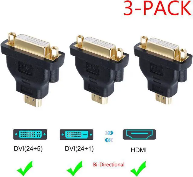 Main image of [3-Pack] DVI Female to HDMI Male Adapter Bi-Directional DVI 24+5 Port Converter for PS3,PS4,TV Box,Blu-ray,Projector,HDTV, Black